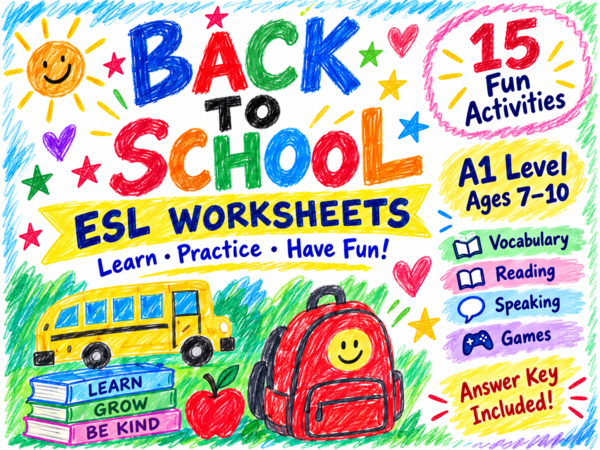 Back to School – zestaw kart pracy ESL | A1 | wiek 7–10 lat