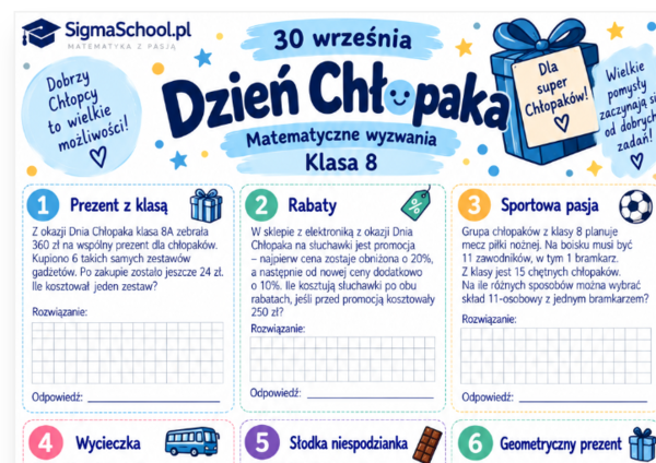 Karta Pracy na Dzień Chłopaka – Matematyczne Wyzwania dla Klasy 8 (Sigma School)