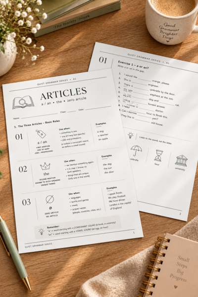 Articles – przedimki a, an, the i zero article | Karta pracy A1