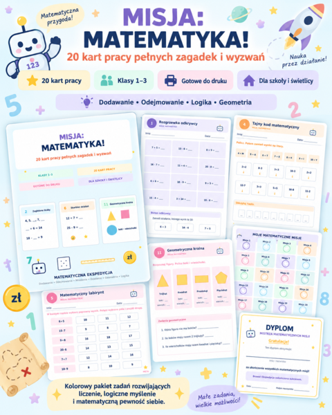 MISJA: MATEMATYKA! – 20 kart pracy pełnych zagadek i wyzwań