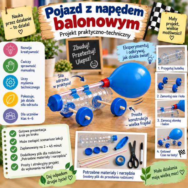 Pojazd z napędem balonowym- projekt na zajęcia praktyczno- techniczne