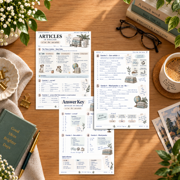 Przedimki - Articles: A / An, The & Zero Article | Karta pracy A1–A2