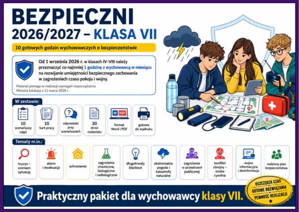 🛡️ BEZPIECZNI 2026/2027 – KLASA VII - 10 gotowych godzin wychowawczych o bezpieczeństwie
