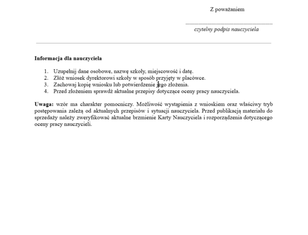 Wniosek o dokonanie oceny pracy nauczyciela