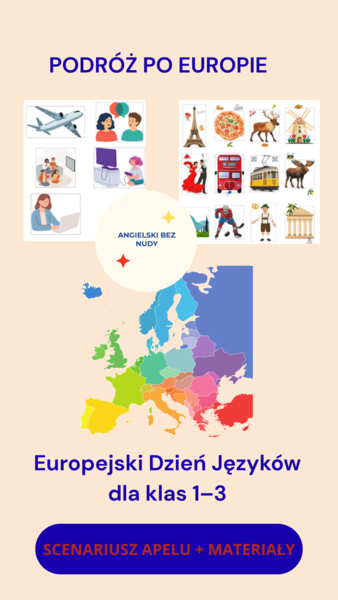 Podróż po Europie – Europejski Dzień Języków dla klas 1–3 | gotowy scenariusz apelu + materiały