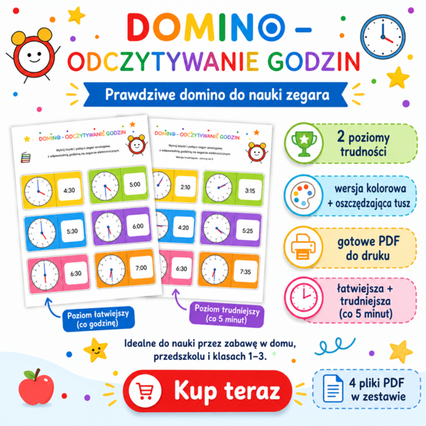 🌟 NOWOŚĆ! DOMINO – ODCZYTYWANIE GODZIN 🌟