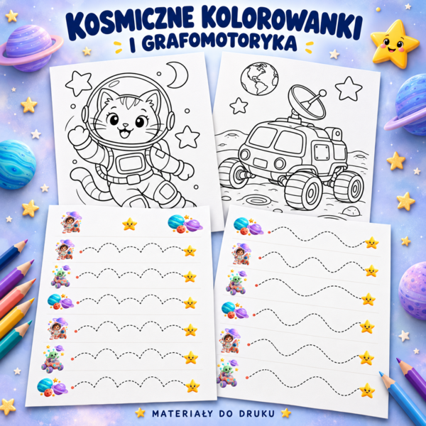 Kosmiczne kolorowanki i grafomotoryka