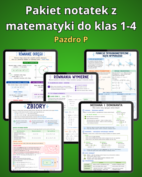 Pakiet notatek z matematyki do klas 1-4 Pazdro P