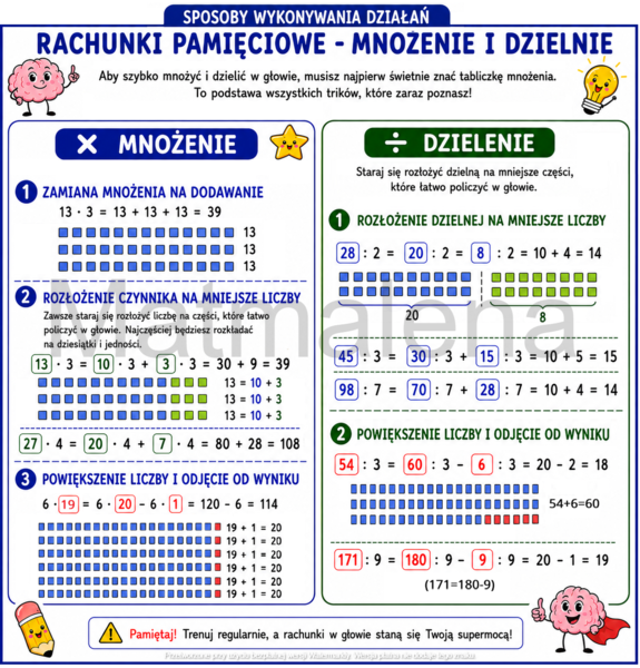 Notatka graficzna wklejka matematyka klasa 4 SP szkoła podstawowa WSiP GWO 1.5. Rachunki pamięciowe - Mnożenie i dzielenie