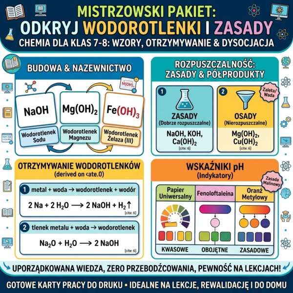 Wodorotlenki, Zasady i Dysocjacja Jonowa: Wzory, Otrzymywanie i Wskaźniki pH (Chemia) - NOTATKI