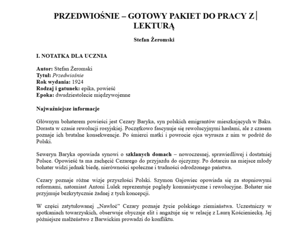 Przedwiośnie- praca z lekturą