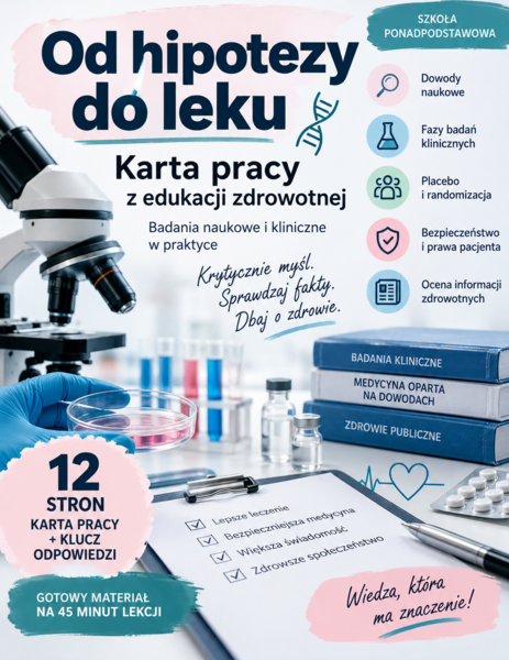 Od hipotezy do leku – karta pracy z kluczem odpowiedzi. Edukacja zdrowotna
