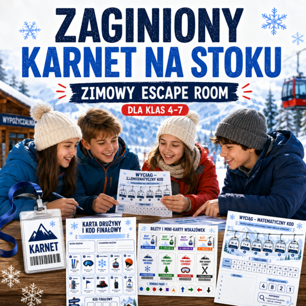 Zaginiony karnet na stoku — zimowy escape room z 10 zagadkami