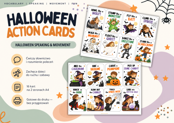 Halloween Action Cards – karty ruchowe do nauki angielskiego