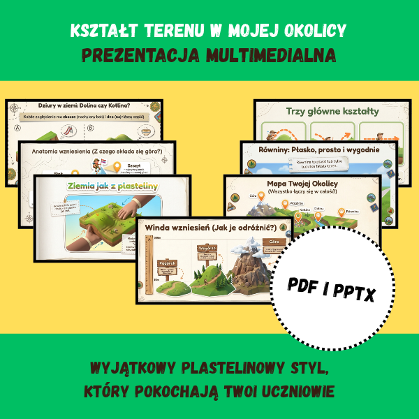 Moja okolica: Kształt terenu w mojej okolicy | Prezentacja na Lekcję Przyrody (PDF + PPTX)