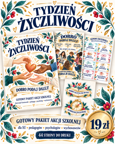 TYDZIEŃ ŻYCZLIWOŚCI – DOBRO PODAJ DALEJ  Gotowy, uniwersalny pakiet do przeprowadzenia szkolnego Tygodnia Życzliwości.