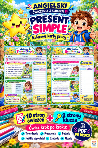 Present Simple - 10-stronicowy workbook dla uczniów szkoły podstawowej