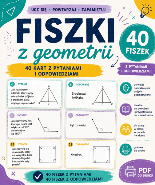 Fiszki z geometrii – 40 kart z pytaniami i odpowiedziami