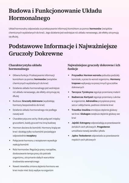 Budowa i Funkcjonowanie Układu Hormonalnego oraz Nerwowego – Notatki i Porównanie