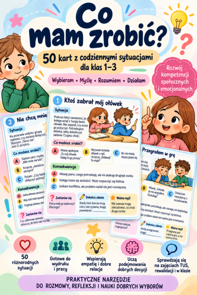 „Co mam zrobić? – 50 sytuacji społecznych dla klas 1–3”