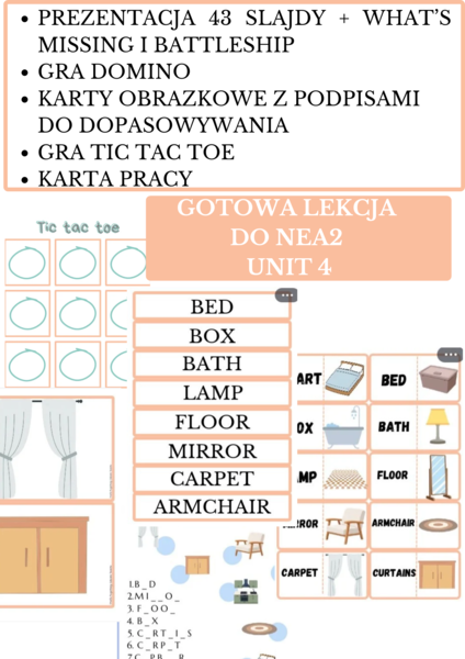 Materiały na lekcje NEW ENGLISH ADVENTURE 2 UNIT 4 - MY ROOM, karta pracy, prezentacja, karty i gry