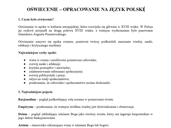 Oświecenie- opracowanie na język polski