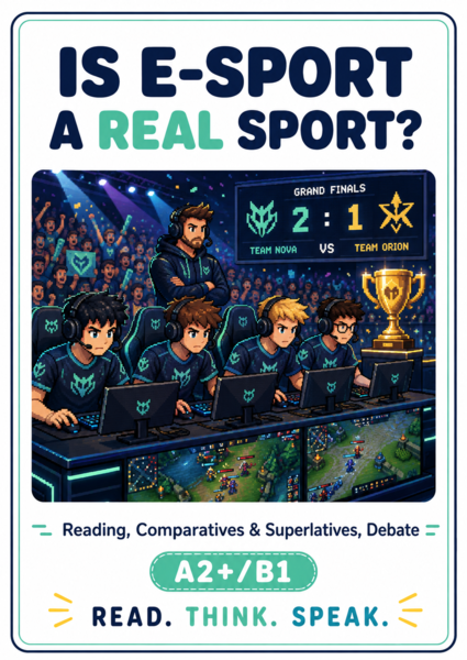 A009 Czy e-sport to prawdziwy sport? – artykuł, stopniowanie przymiotników i debata A2+/B1