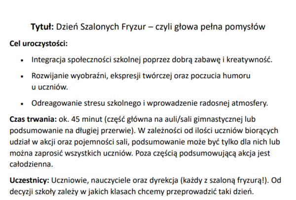 Scenariusz integracji "Dzień Szalonych Fryzur"