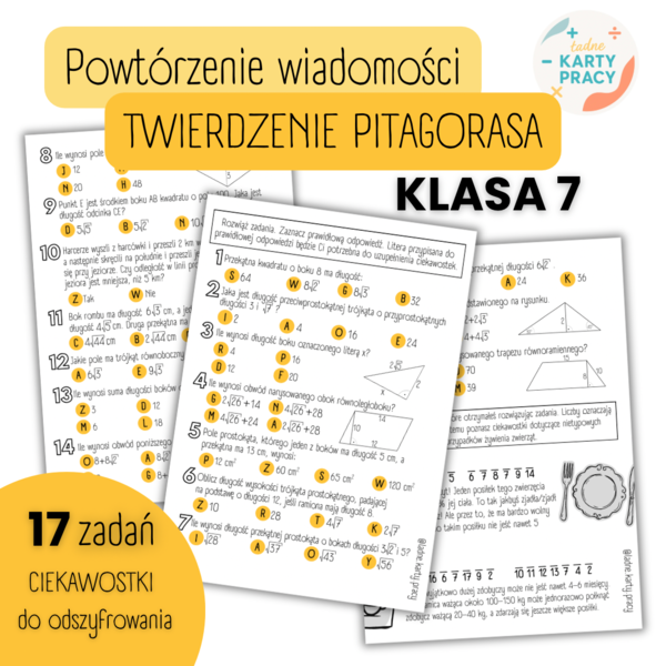 POWTÓRZENIE MATERIAŁU – Twierdzenie Pitagorasa – KLASA 7