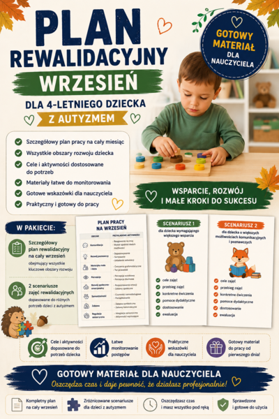 Indywidualny plan rewalidacyjny dla dziecka 4 letniego w spektrum autyzmu oraz 2 scenariusze zajęć rewalidacyjnych