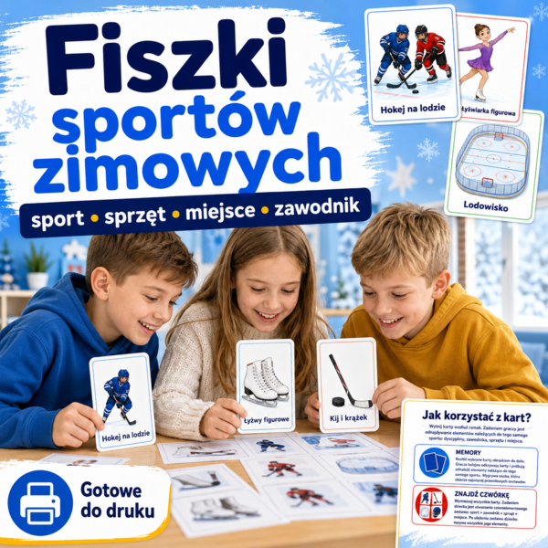 Sport – sprzęt – miejsce – zawodnik: 72 fiszki sportów zimowych