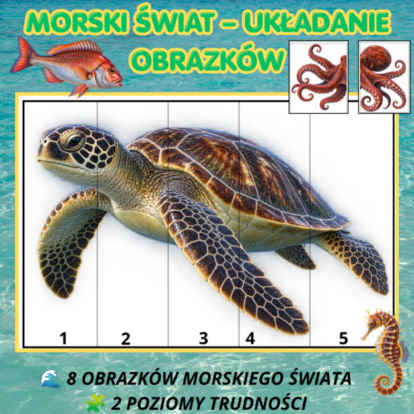 🐬 MORSKI ŚWIAT – UKŁADANIE OBRAZKÓW | 2 POZIOMY TRUDNOŚCI