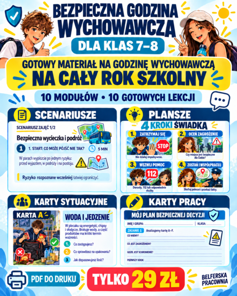 🛡️ BEZPIECZNA GODZINA WYCHOWAWCZA DLA KLAS 7–8 🛡️  Gotowy materiał na godziny wychowawcze na cały rok szkolny!