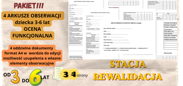 PAKIET. 4 ARKUSZE OBSERWACJI DZIECKA 3-6 LAT, Ocena funkcjonalna dziecka, dokument do edycji