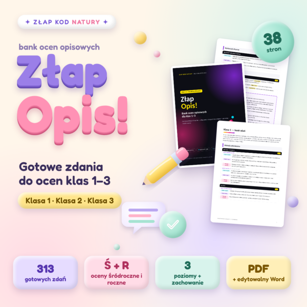 Bank ocen opisowych klasy 1–3: gotowe zdania do oceny śródrocznej i rocznej (PDF + Word)