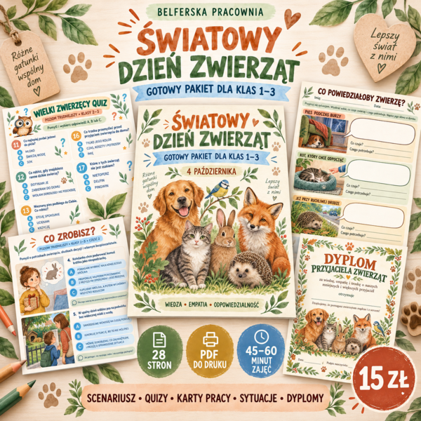 🐾 ŚWIATOWY DZIEŃ ZWIERZĄT – GOTOWY PAKIET DLA KLAS 1–3 🐾