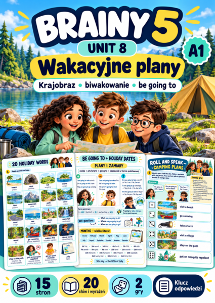 Brainy 5 Unit 8 – wakacyjne plany, krajobraz i be going to | 15 stron, 2 gry | A1