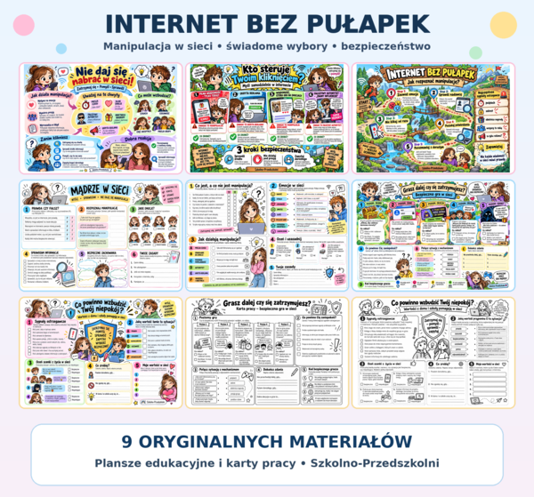 Internet bez pułapek – manipulacja w sieci, bezpieczeństwo i emocje | Plansze i karty pracy