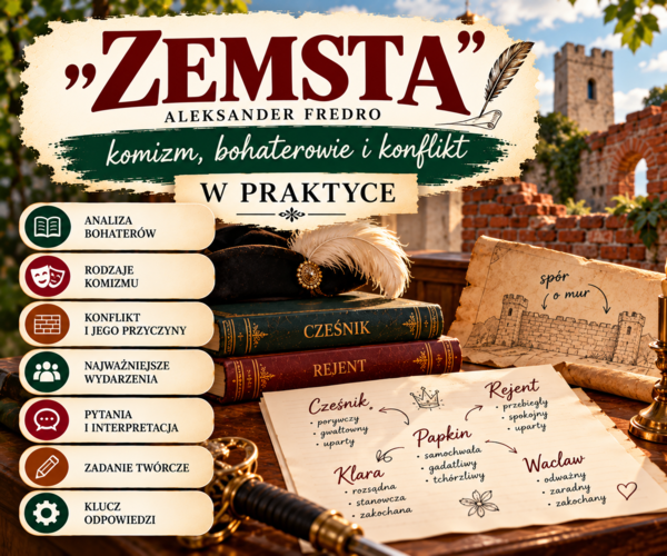 Zemsta- komizm, bohaterowie, konflikt- karty pracy
