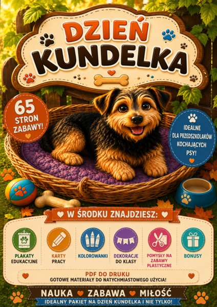 Dzień Kundelka – 65 stron zabawy i nauki | Pakiet PDF dla przedszkolaków
