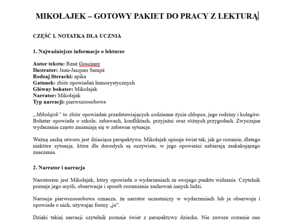 Mikołajek- pakiet do pracy z lekturą