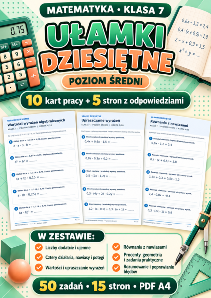 UŁAMKI DZIESIĘTNE-ŚREDNIE-klasa 7