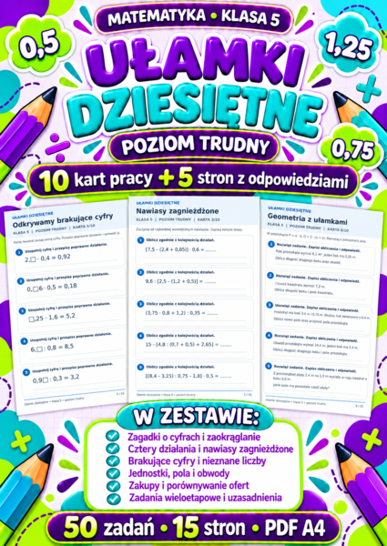 UŁAMKI DZIESIĘTNE-TRUDNE-klasa 5