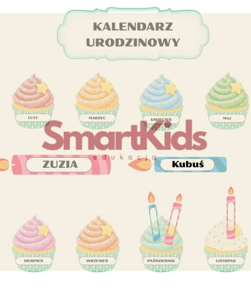 🧁 Kolorowy Kalendarz Urodzinowy "Babeczki" (PDF) 🎂
