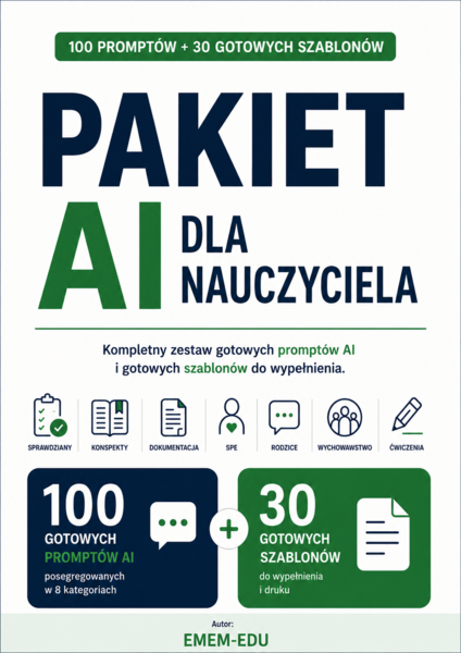 Pakiet 100 promptów i 30 szablonów AI dla nauczyciela