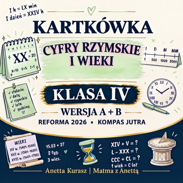 Kartkówka dla klasy IV - Cyfry rzymskie i wieki - grupa A i B + klucz odpowiedzi