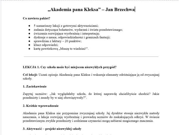 Akademia Pana Kleksa- gotowy pakiet do pracy z lekturą