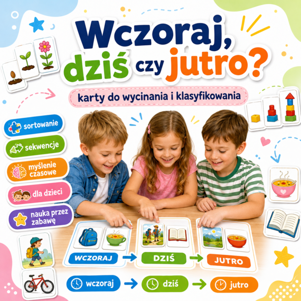 Wczoraj, dziś czy jutro? — 36 kart do wycinania i klasyfikowania