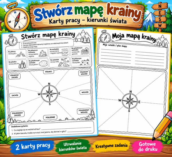 Kierunki świata | 2 karty pracy 🧭