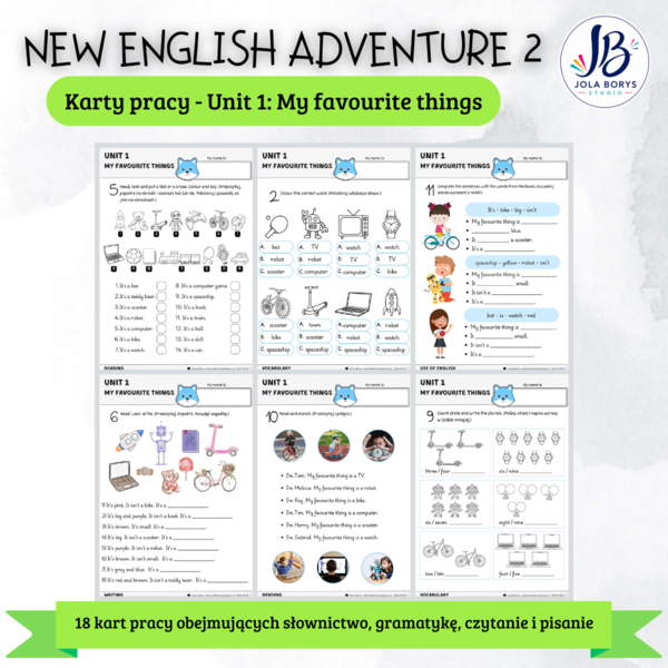New English Adventure 2 – Unit 1: My Favourite Things – karty pracy